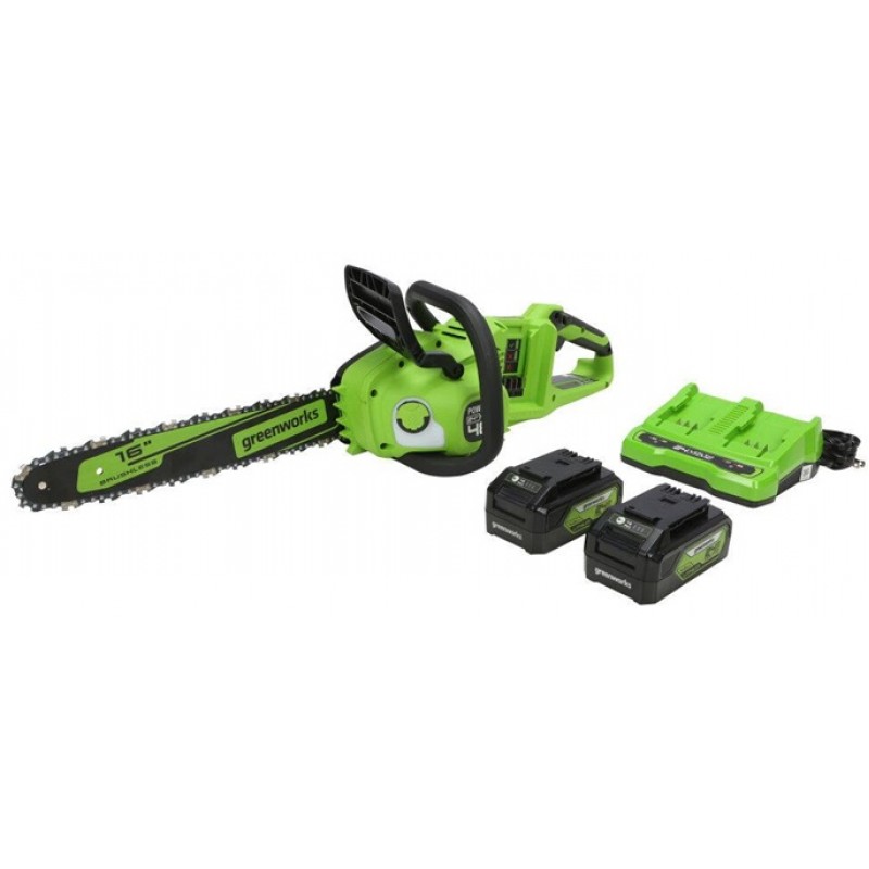 Greenworks 48V 16in Cordless Chainsaw with 4Ah Battery 2pk & Rapid Charger