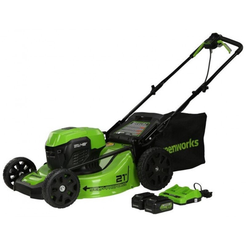 Greenworks 48V 21in Cordless Self Propelled Lawn Mower Kit with 5Ah Battery 2pk & Charger