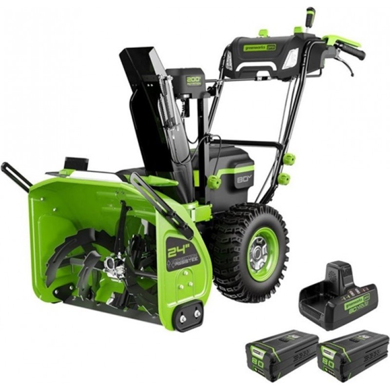 Greenworks 80V 24in Dual Stage Snow Blower with 5Ah Battery 2pk & Charger Kit