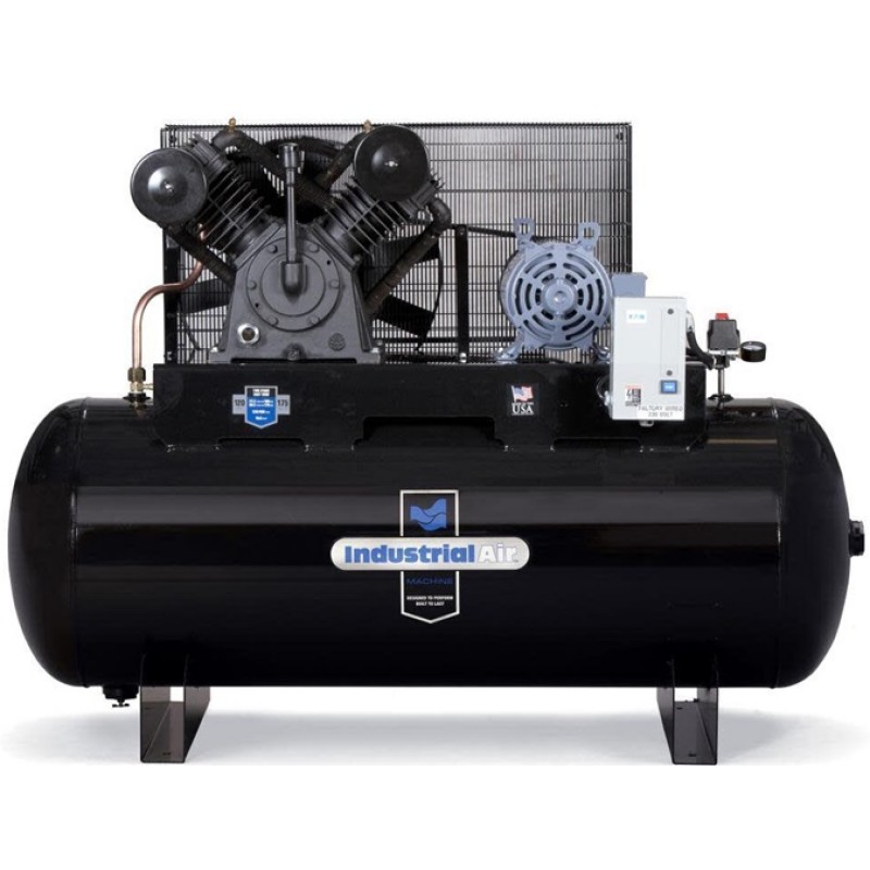 Industrial Air Compressor 10 HP Three Phase 230V 120 Gallon Horizontal Two Stage